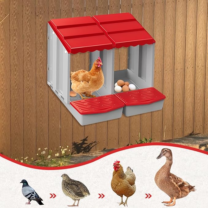 Chicken Nesting Boxes,2 Hole Nesting Box for Chicken Coop, Rolling Egg Collection and Protection Nesting Boxes