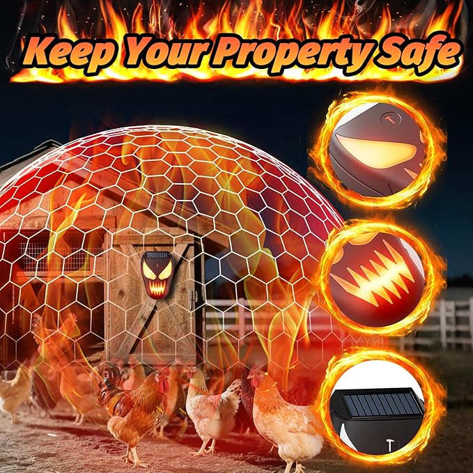 Solar Coyote Deterrent Predator Lights - Nocturnal Animal Repeller with Red LED Flashing Lights for Chicken Coop, Yard & Garden Protection Against Raccoons, Foxes, Deer, Skunks, Hawks 2 PCS
