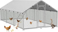 Large Metal Chicken Coop Run with Roosting Perch, Outdoor Poultry Cage with Waterproof & UV-Resistant Cover for Chickens, Ducks, Rabbits in Yard or Farm Use, Spire Roof(8.9'W x17.7'L x 6.6'H)