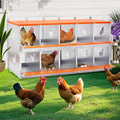 Chicken Nesting Box - 10 Compartment Galvanized Steel Chicken Coop with Nesting Pads | Wall Mountable Metal Laying Boxes for Chicken Hens Ducks Poultry, Easy Egg Collection, Orange