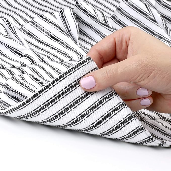 Cackleberry Home Egg Collecting & Gathering Apron 12 Pockets, Black and White Ticking Stripe