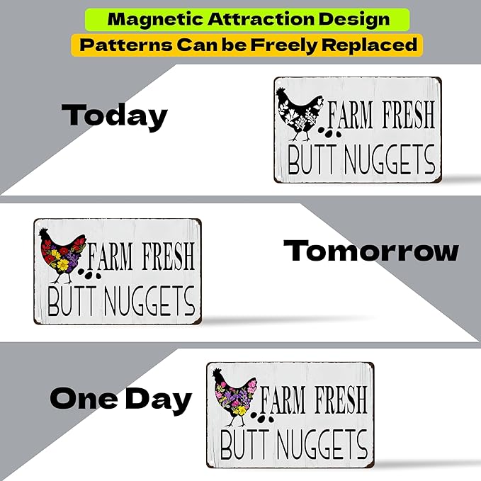 Funny DIY Magnetic Attraction Design,Vintage Chicken Decor Metal Sign, Funny Farmhouse Kitchen Wall Art, Unique Home Decor Gifts for Women, Farmhouse Style Enthusiasts, Retro Chicken Coop Accessories,8*12 Inch (Medium Grey)