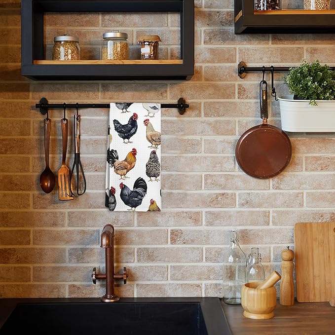 Rustic Chicken Rooster Decor Kitchen Towels and Dish Towel, Farmhouse Chicken Themed Gifts Hand Towels, Rustic Christmas Rooster Cottage Decor Dish Tea Hand Towel for Bathroom Kitchen,16x24