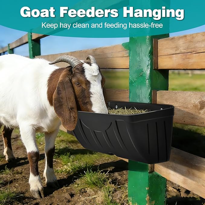 Chicken Feeder,Hanging Goat Feeders,Hanging Poultry Feeder for Sheep, Duck and Dog, Fence Feeder Trough Livestock Feeding Container, Chicken Coop Accessories, 2 Pack Black Chicken Feeder Waterer