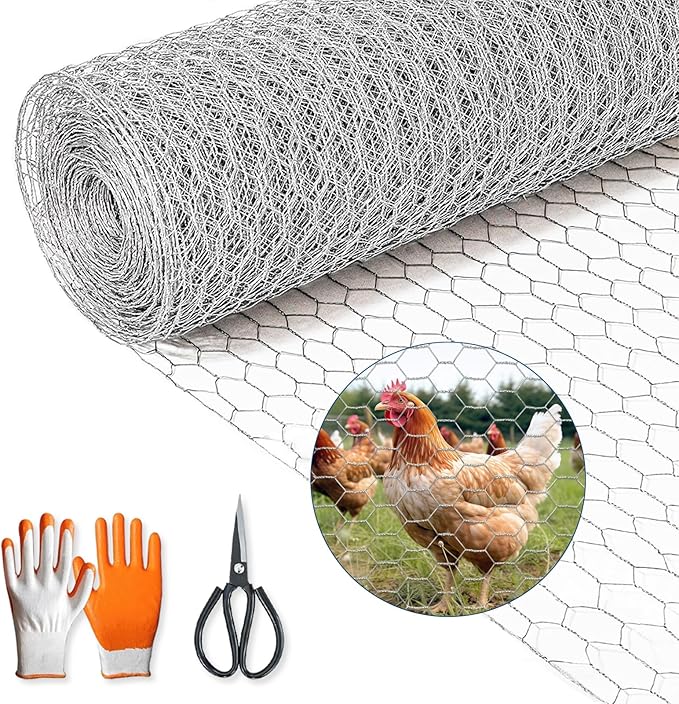 Chicken Wire,16"×50FT Chicken Wire Fencing for Garden Poultry, Hexagonal Galvanized Chicken Wire Mesh, Sturdy Chicken Wire Roll Plant Protector,Rabbit Fence, Wire Fence Rolls for Craft Projects
