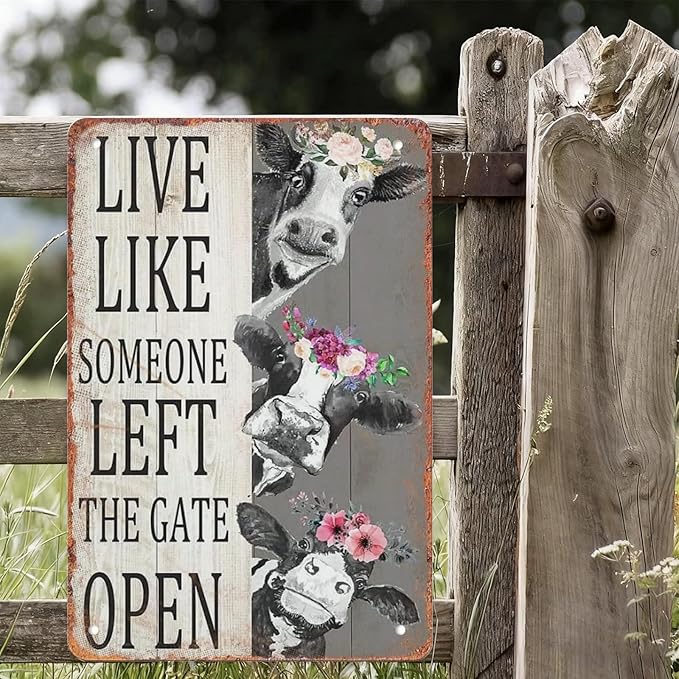 2 Pack Vintage Cow Decor Sign Funny Christmas Cow Decor Tin Signs for Home Farm Fence Bathroom Bedroom Wall Garden Decor 8 x 12 Inches