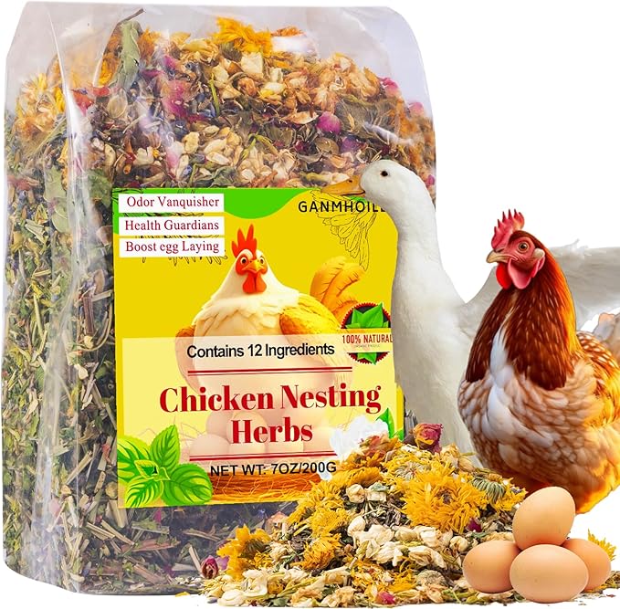 7oz Chicken Nesting Herbs for Chicken Coop - Nesting Box Herbs with 12 Dried Floral Herbs for Chickens, Coop Refresher for Chickens & All-Season Bedding for Backyard Laying Hens, Chicks, Ducks & Quail