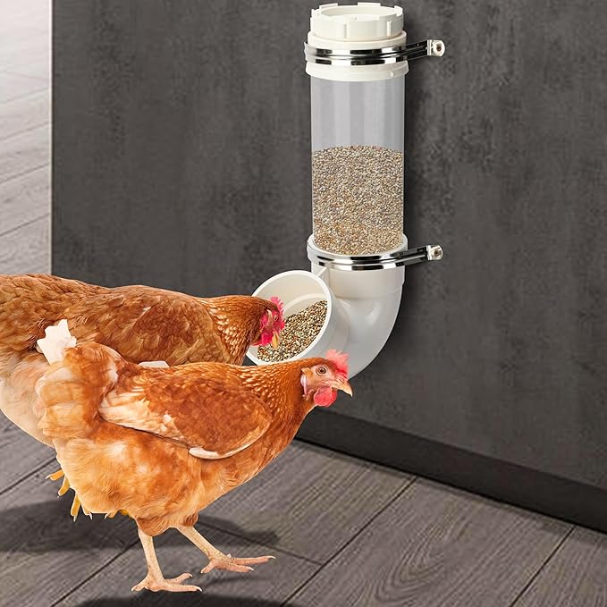 EBaokuup Visible Automatic Chicken Feeder-17 Inch PVC Pipe Poultry Feeders No Waste-Large Hanging Gravity Chicken Feeder for Coop Ducks Turkeys Geese(5.6 Pound)