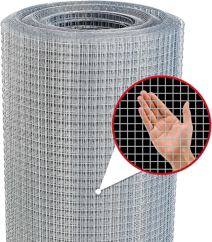 Hardware Cloth,1/4inch 48inx100ft 23 Gauge,Double-Layer Hot-Dip Galvanizing After Welding,Chicken Wire Fence Wire Mesh Fence Poultry Netting Garden Fence Tree Guard Rolls