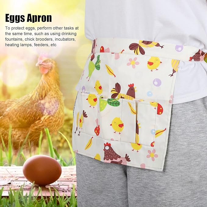 Eggs Collecting Protective Apron, Egg Gathering Apron with Multiple Pockets, Durable Cotton Twill Apron for Chicken Duck Goose Quail Eggs, Farm and Kitchen Use (S)