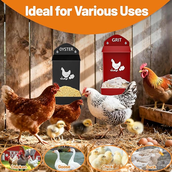 Chicken Oyster Shell Feeder Grit Feeder, Metal Automatic Chicken Feeders Coop Accessories Supplies, Hanging Poultry Feeders for Chicks Duck Goose