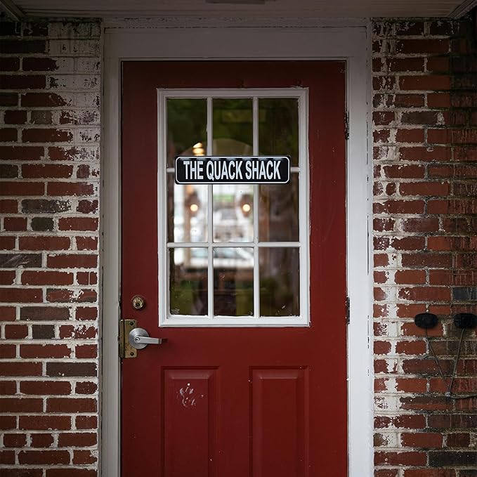Quack Shack Retro Metal Tin Sign - Duck Waterfowl Chicken Coop Decor, Rustic Street Sign, Door Name Plate Plaque for Farmhouse Pub, Bar, Home Wall Art 16x4 Inch (black)
