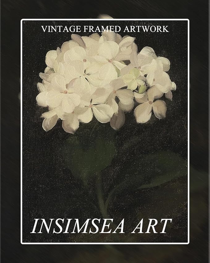 InSimSea Framed Canvas Wall Art Decoration Canvas Wall Art Room Decor White Hydrangea Oil Painting Canvas Prints Bedroom Bathroom Wall Pictures Flower Artwork Kitchen Office Floral Wall Decor 12x16in