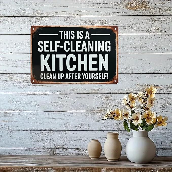 SelfCleaning Kitchen Tin Sign Vintage Funny Kitchen Rules Metal Sign Print Aesthetic for Garden Yard Bar Porch Home Bedroom Kitchen Wall Decor Gift 8 X 12 in