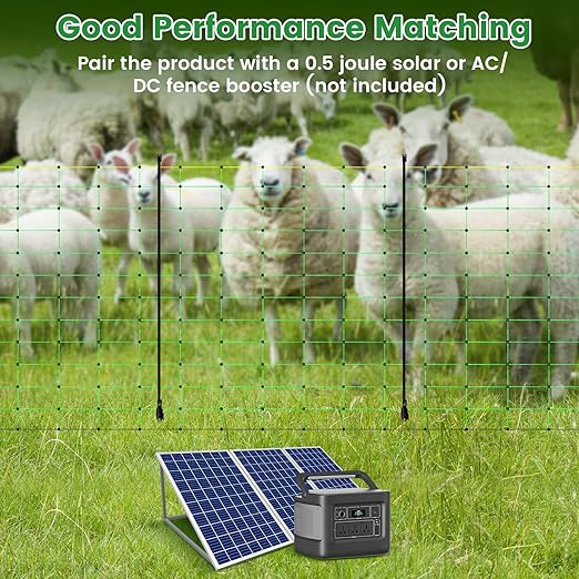 Electric Fence Netting, Portable Livestock Fencing for Sheep, Cattle, Net Fencing Kit with 14 Posts Double Spiked, Movable Poultry Netting for Backyards, Homesteaders, Farms Ranches (164 * 42.5)