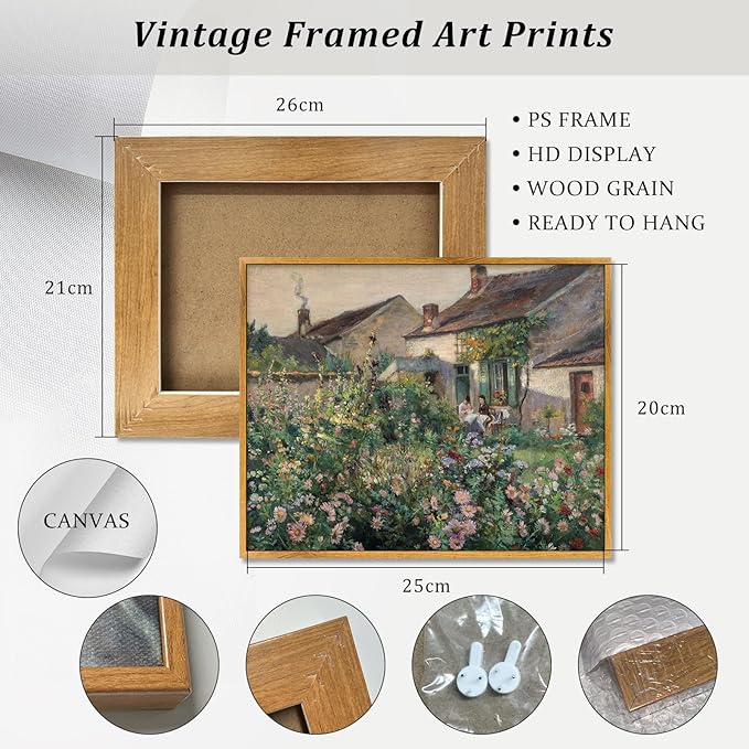 Colorful Farmhouse Painting Rustic Wildflower Prints Farmhouse Botanical Pictures Countryside Canvas Wall Art Farmhouse Wildflower Painting Nature Scenery Pictures Rustic Antique Wall Art 8x10in Framed