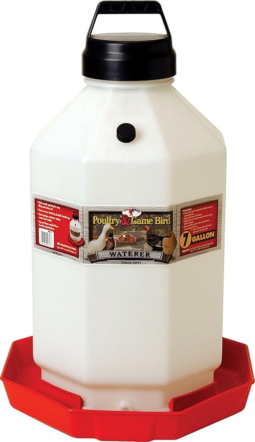 Little Giant PPF7 7 Gallon Capacity Hanging Automatic Poultry Waterer Dispenser for Chickens and Game Birds, Red