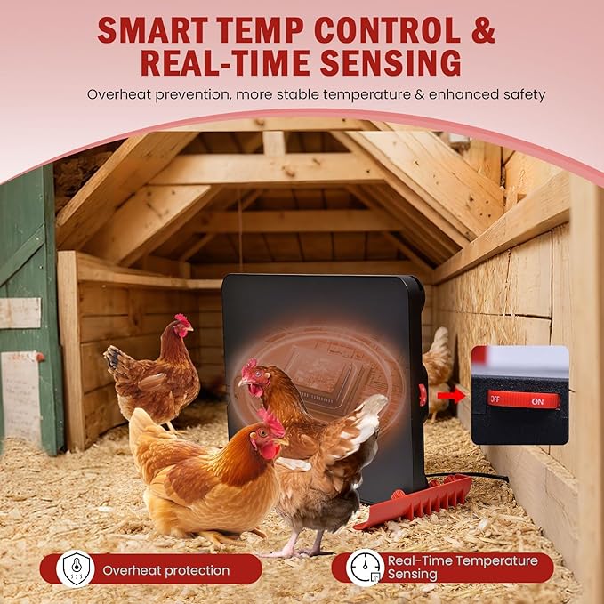 150W Chick Brooder Heater Plate, 2-in-1 Adjustable Radiant Brooder Heater for Chicks & Poultry, Smart Thermostat, 16"x12", Safe & Energy Saving, Ideal for Brooders & Small Chicken Coops