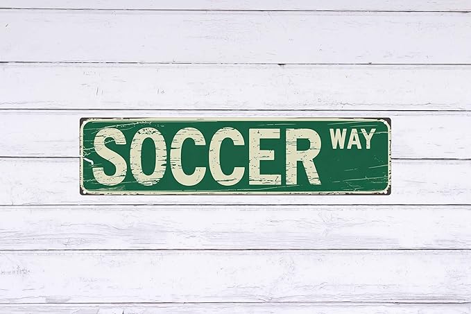 Soccer Way Metal Sign 4x16in Vintage Street Plaque for Game Room Wall Decor Sports Fan Gift