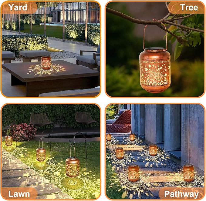 Solar Lanterns Outdoor Waterproof Sea Turtle Gifts for Garden Decor Gifts for Women Mom Grandma Hanging Metal Solar Lights Birthday Mothers Day Ornament Outside for Yard, Patio,Pathway
