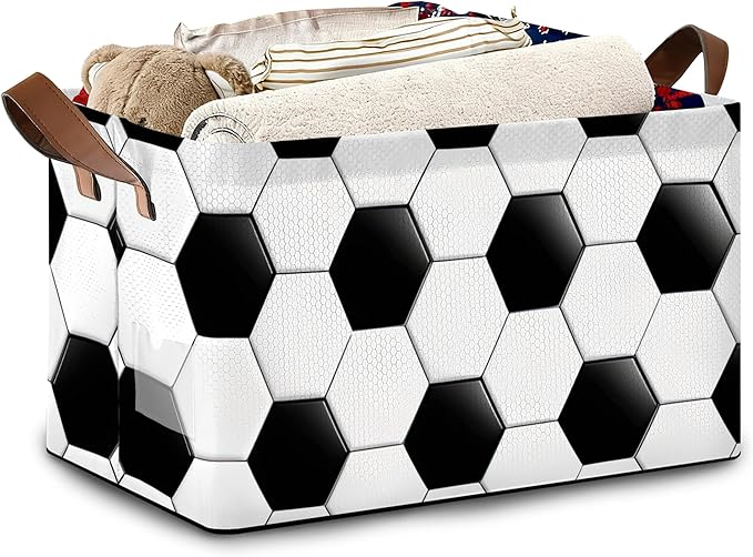 Abstract Football Collapsible Storage Box,Organizer Bin with Handles for Room Decoration,Bins Book Basket Box 17x11.5x10Inch
