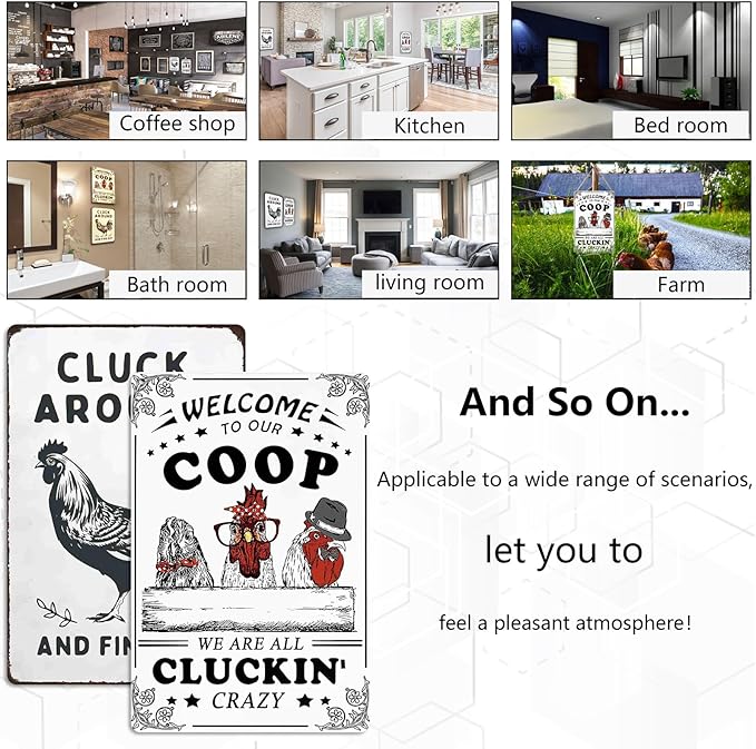 2 pack Sign for Home Farm Chicken Coop & Welcome To Our Coop Funny Chicken Sign Farmhouse Kicthen Garden Decor Chicken Coop Sign Chicken Decor 12" * 8"