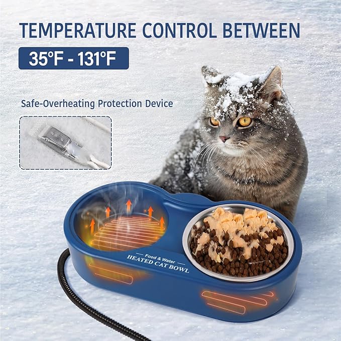 Heated Water Bowl for Outdoor Cats, 2 Thermal Stainless Steel Heated Cat Bowl for Outside, Ice Free & BPA Free Heated Pet Bowl for Small Animals Squirrel Rabbits Chickens Bird Bath in Winter