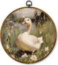 Hiuwevt Nature Wetland Duck Round Wall Art Decor, Rustic Country Floral Duck Hanging Canvas Prints Artwork Framed, Retro Cottagecore Circular Wall Decor for Home Bedroom Farmhouse, 10x10 Inch