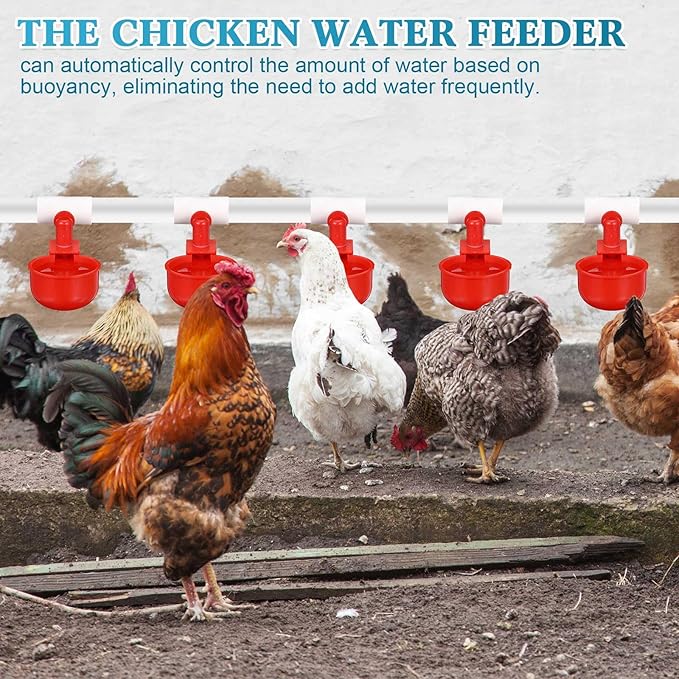 Complete Set Pipeline Automatic Poultry Nipple Waterer, 1/2" PVC Tee Fittings and Other Parts for Chicken, Turkey, Duck, Pigeon, Quail Feeding and Watering
