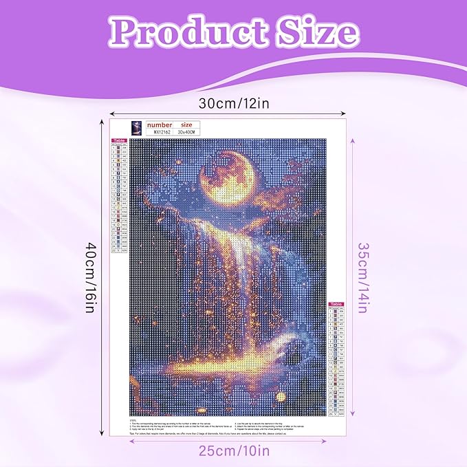 MAXBYE Moonlight Waterfall Diamond Art Kits for Adults Adults, Moon 5D DIY Diamonds Painting Kits for Beginners, DIY Full Drill Round Landscape Diamond Kits for Home Decor 12x16 Inch