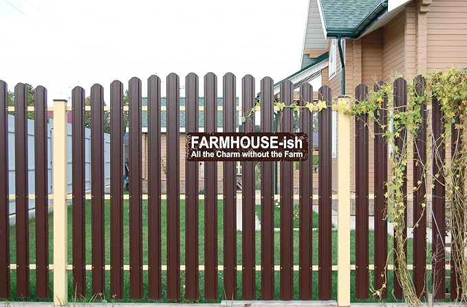 FARMHOUSE-ish Rustic Farmhouse Style Sign - "All the Charm without the Farm" 16x4 Inch Metal Wall Decor for Home, Kitchen, Living Room