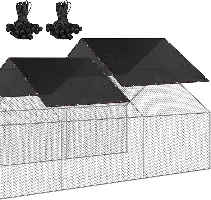 VitalCozy 2 Pcs Chicken Coop Cover 90% Shade Cloth 11.5 x 6.6 ft Mesh Tarp Black Chicken Run Cages Cover with 20 Pcs Ball Bungees Cord Sunproof Net for Outdoor Garden Patio Plant Greenhouse