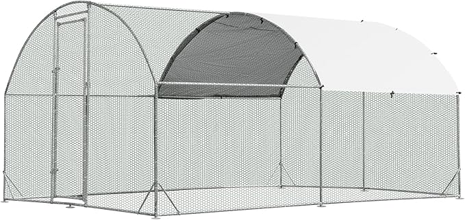 Giantex 12.5ft Metal Chicken Coop, Galvanized Walk-in Chicken Run with Waterproof PE Cover, Dome Shaped Poultry Cage Hen Run House Rabbits Habitat Cage for Backyard Farm Outdoor (12.5 x 9.2 ft, Dome)