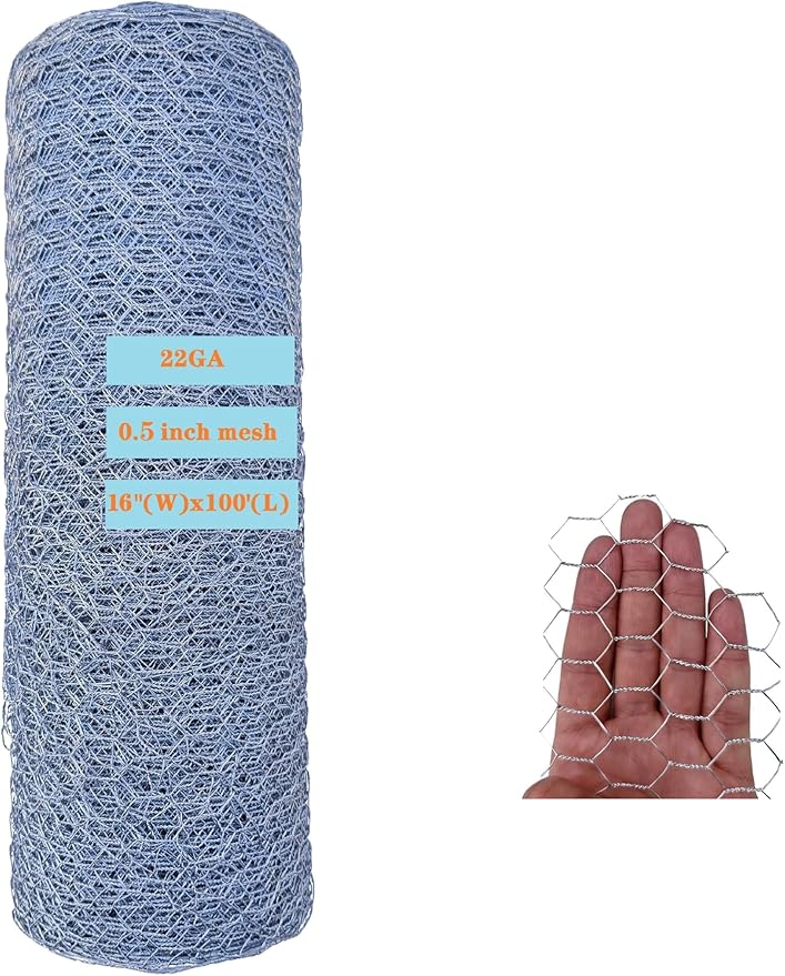 22GA Galvanized Hexagonal Poultry Netting Chicken Wire 16 inches x 100 feet x 1/2 inch Mesh for DIY Crafting, Pet Cages, Edge Fencing, Lawn Netting