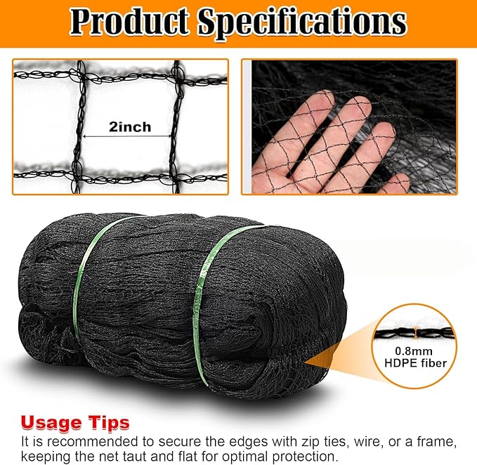 25x50ft Heavy Duty HDPE Poultry Netting,2.4" Bird Netting for Chicken Coop Run Chicken Pen,Strong Chicken Run Net Against Hawk & Predator,Tangle-Free UV Resistant (25FT)