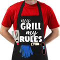 TOSHE Funny Apron Waterdrop Resistant Cotton Apron with adjustable Aprons for Women with Pockets 12 Color option Cooking (Black - My Grill My Rules)