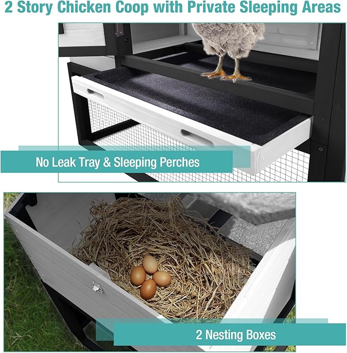 Chicken Coop, Mobile Chicken House with with Wheels, Outdoor Hen House Poultry Cage with Nesting Box, Leakproof Pull Out Tray and UV-Resistant Roof,Rabbit Hutch Duck Coop (Black)
