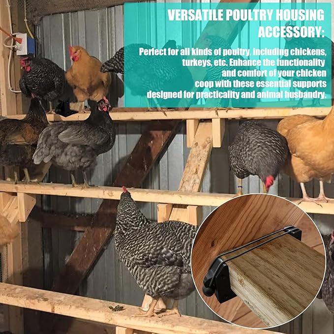 Heavy Duty Poultry Roost Bar Mount Brackets (2Pack) for Chicken Coops & Turkey Houses Easy Install/Remove Perch Holder for 2x4 Flat Lumber, Rubber Bands Securely Fasten The Perch Rod.
