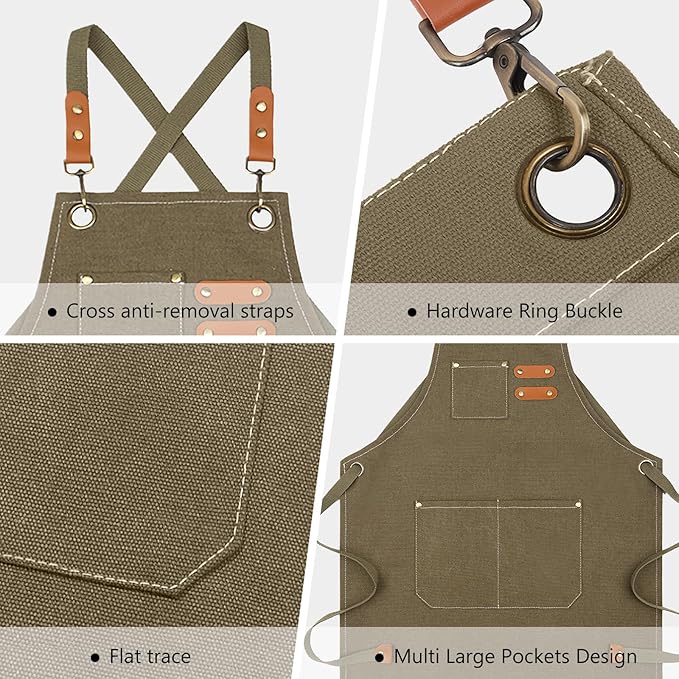 Unisex Aprons with Large Pockets,Cotton Canvas Cross Back Heavy Duty Adjustable Work Apron,Size Kids to Adult
