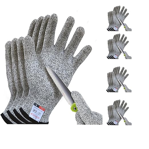 Cut Resistant Gloves, 8 Pairs of Food Grade Cut Resistant Gloves, Cutting Gloves for Kitchen, Oyster Shucking, Fish Fillet Processing, Carving Wood and Gardening(Large)