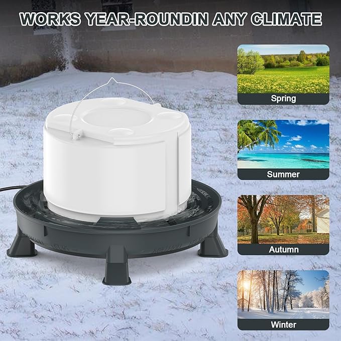 4.28L Heated Chicken Waterer for Winter, 84W Freeze-Proof Chicken Water Heater with Thermostat Control, Heated Poultry Waterer for Chicks Turkey Goose Duck Pigeon, Detachable Legs,Hanging/Standing Use