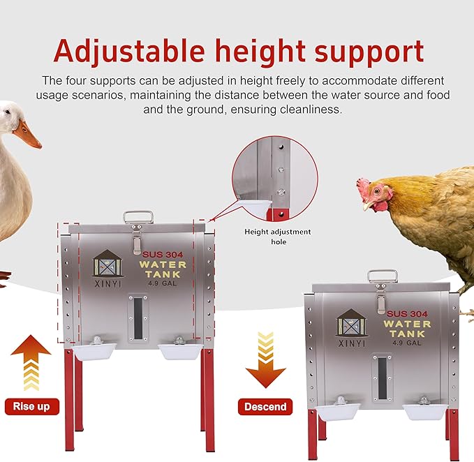Xinyi 40 lb Stainless Steels Automatic Chicken Waterer, Pet Water Feeder, 4 Aluminum Alloy Water Cups, Remaining Water Quantity Observation Window, Poultry Drinker for Ducks, Goose 4.9 Gallon