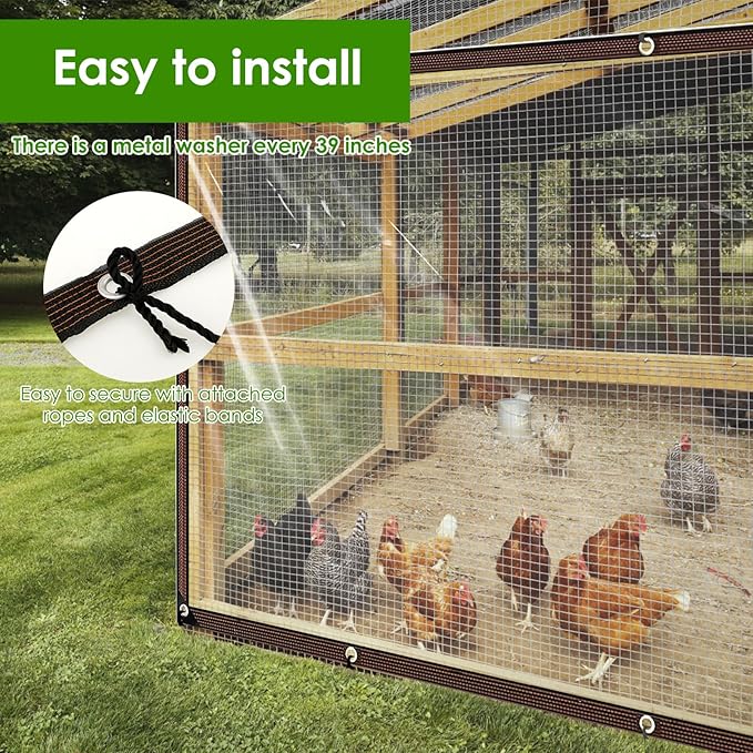 Chicken Coop Cover, Waterproof Chicken Run Tarp Reinforced Edges Coop Covering Easy to Install Clear Run Tarp with Rope for Outdoors Sheds Gardens(9.84×13.1ft)