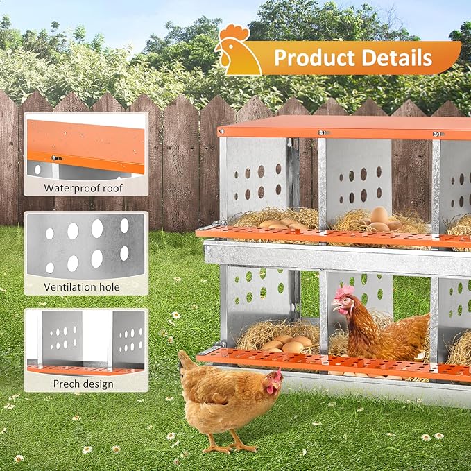 Nesting Boxes for Chickens, 10 Compartment Chicken Nesting Box with Automatic Egg Collection, Chicken Coop Accessories Galvanized Steel, Roll Away Nesting Box for Chickens, Hens, Ducks