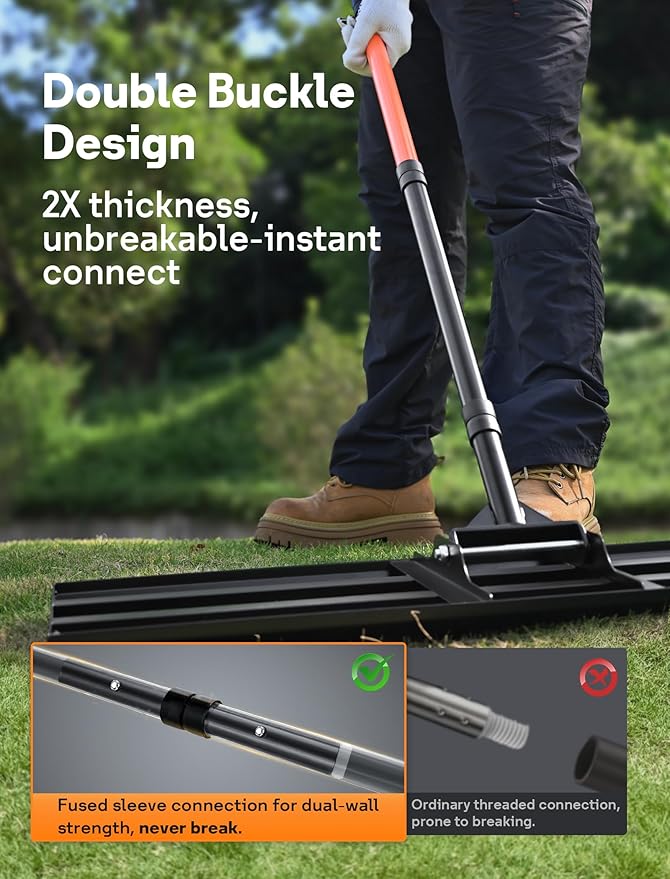 Lawn Leveling Rake 30x10 inch, Heavy Duty Lawn Leveler Tool with 78" Adjustable Handle, Curved Edge & Anti-Fracture Connectors Level Soil or Dirt Ground Surfaces for Backyard, Grass, Golf Course, Farm