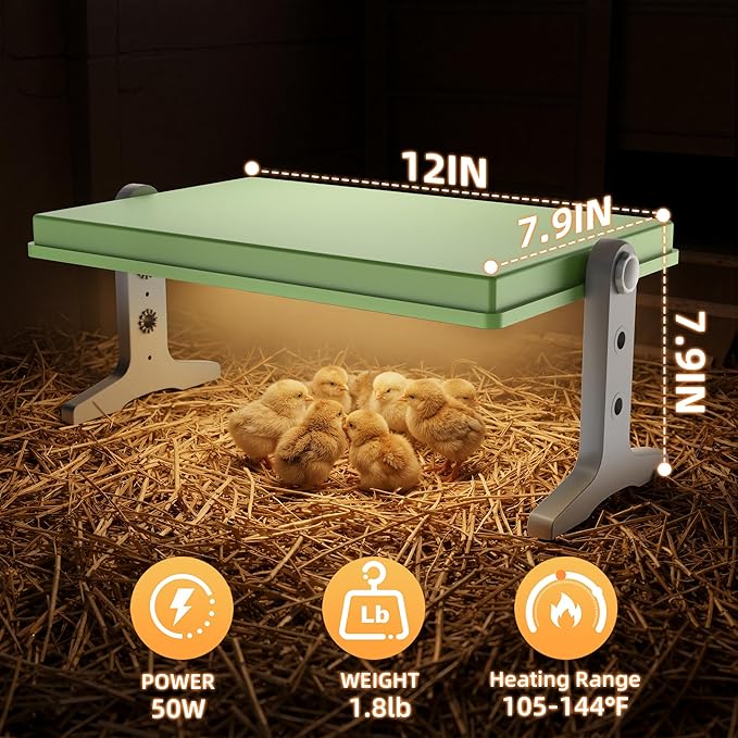 Fuzzy Bird Chick Brooder (12''*8'') Brooder Heater for Chicks Ducks and Birds Incubation Heating Keep Chicks Warm Newly Upgraded Temperature Adjustable Height Adjustable Chick Heating Plate - Green