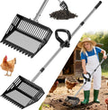 2-in-1 Chicken Poop Scooper & Rake with Ergonomic Non-Slip Handle, Adjustable Stainless Steel Handle (36–63"), Litter Cleaning Tools for Chicken Coop Farm Animals