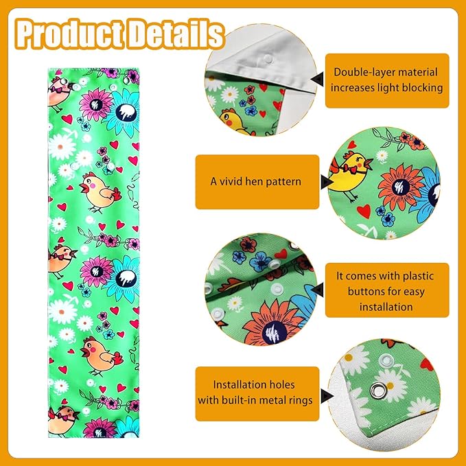 Chicken Nest Box Curtains - Home Partition Curtain for Laying Eggs - Wind, Rain, Light Protection - Prevent Disturbance - Easy Button Closure (Green)