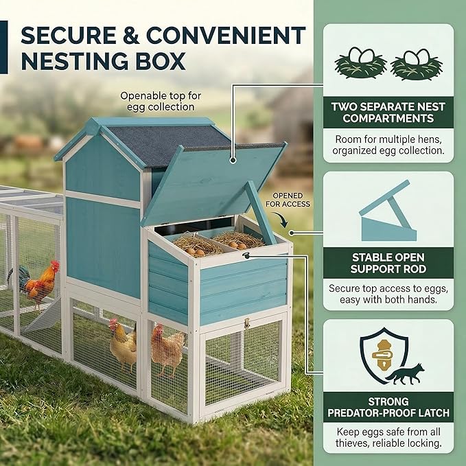 122" Large Wooden Chicken Coop with Run - Outdoor Hen House for 4-6 Chickens, Poultry Habitat Supplies with Chicken Nesting Box, Covered Chicken Enclosure & Big Chicken Coop Kits