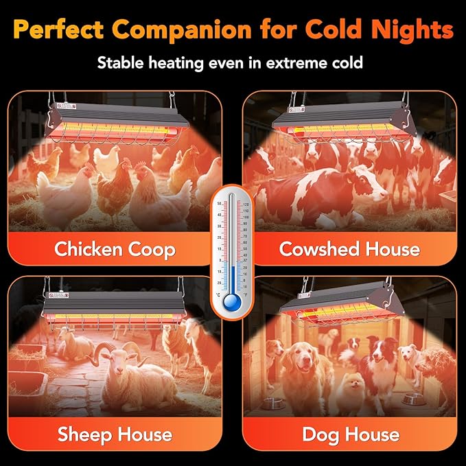 Chicken Coop Heater Lamps Replacement 300W Suitable for Chicken Coop Heat Lamp(HL02) Carbon Fiber Light Adjustable Hanging Chicken Heater for Coop Poultry Ideal Chicken Coop Accessories